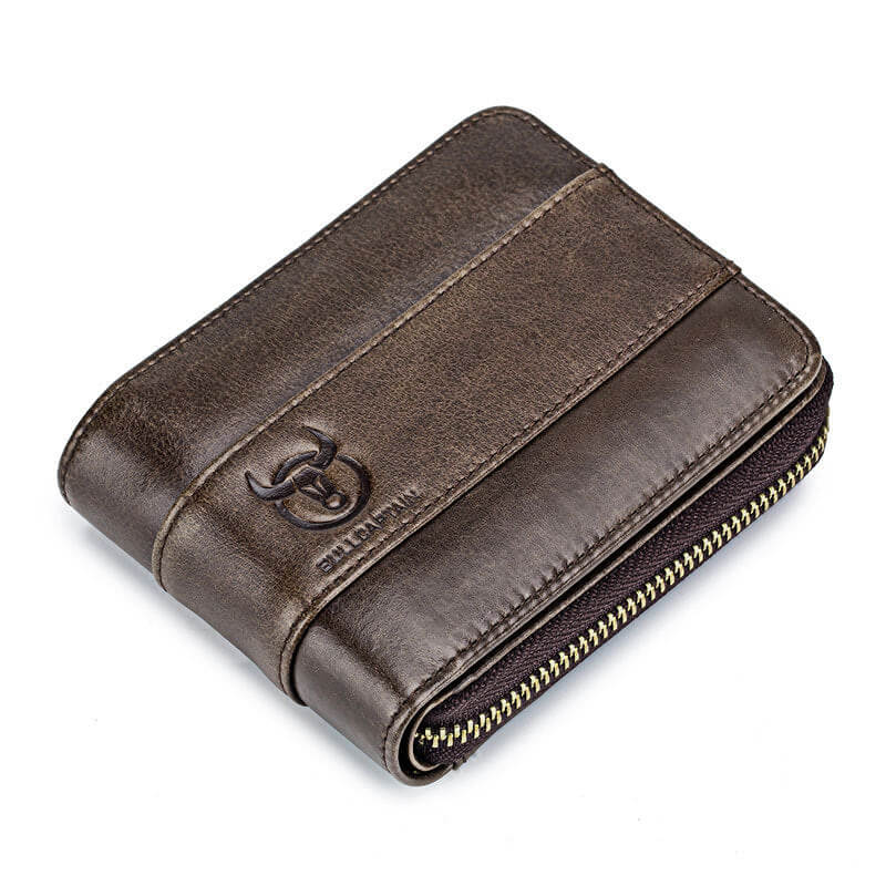 Genuine Leather Zipper Men Wallets Multi Card Slot ID Card Mini Holder Bags Bussiness Casual Coin Purse