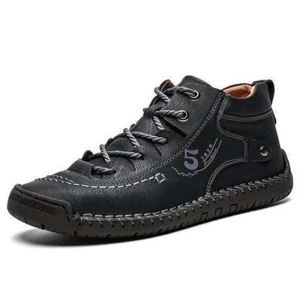 Kaegreel Hombre Costura a mano Vintage Microfibra Cuero de Cuero UP Cómoda Botas de tobillo suave
