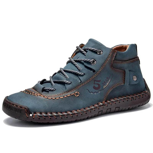 Kaegreel Hombre Costura a mano Vintage Microfibra Cuero de Cuero UP Cómoda Botas de tobillo suave