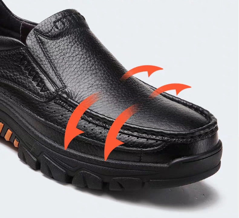 Kaegreel Men's Cow Leather Waterproof Comfy Non Slip Soft Slip On Casual Shoes