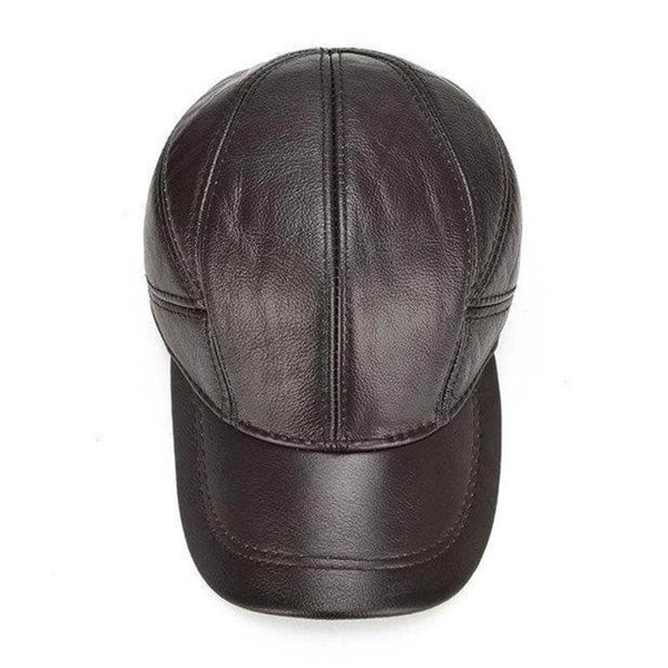 Men's Winter Real Leather Baseball Caps with Ear Flaps Outdoor Warm Trucker Adjustable Hats