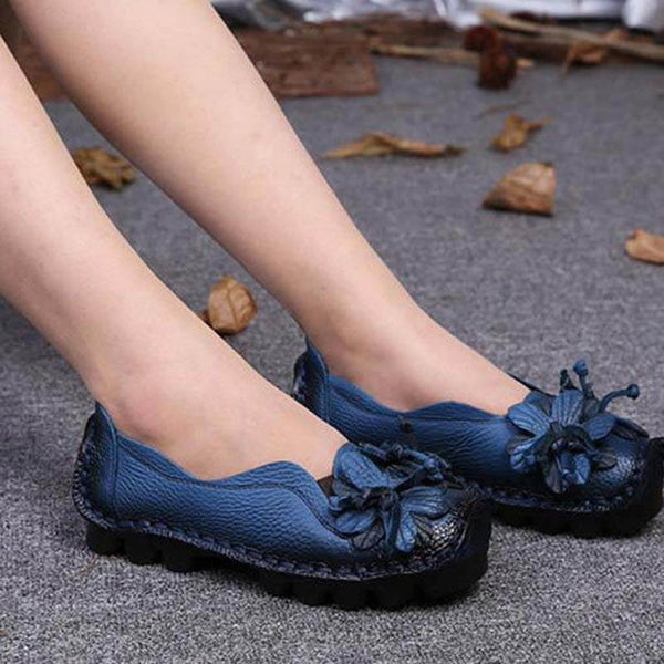 Zapatos de cuero de grano para mujer Mocasines planos