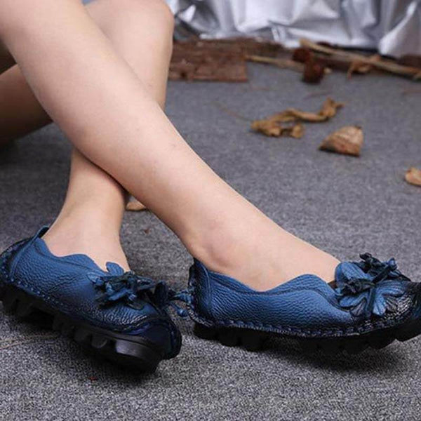 Zapatos de cuero de grano para mujer Mocasines planos