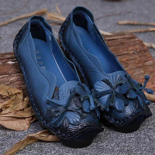 Zapatos de cuero de grano para mujer Mocasines planos
