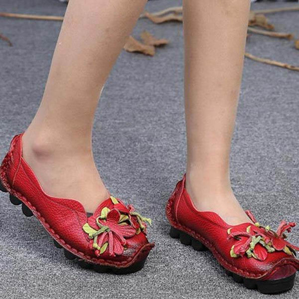 Zapatos de cuero de grano para mujer Mocasines planos