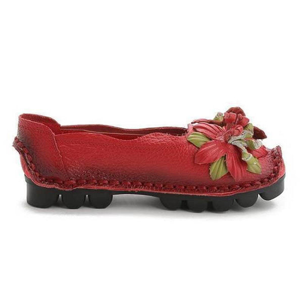Zapatos de cuero de grano para mujer Mocasines planos