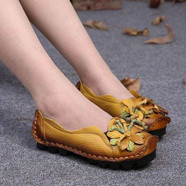 Zapatos de cuero de grano para mujer Mocasines planos