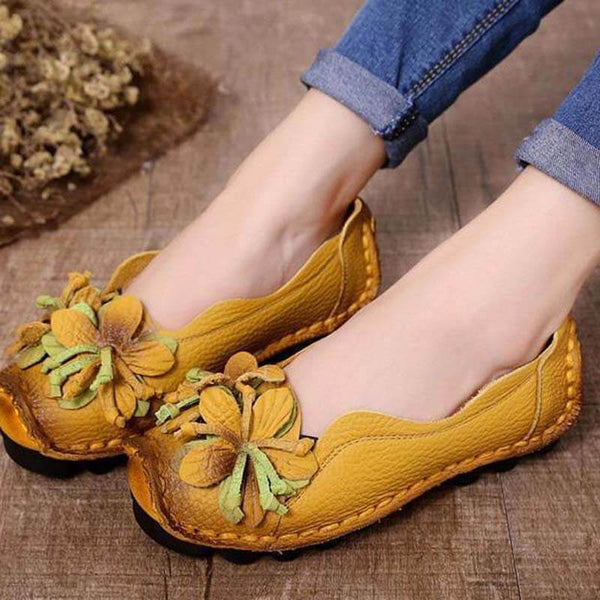 Zapatos de cuero de grano para mujer Mocasines planos