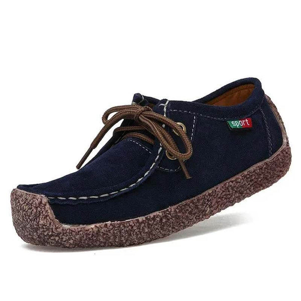Kaegreel Femenino Casual Suede Round Toe Lace Up Plan Shoes