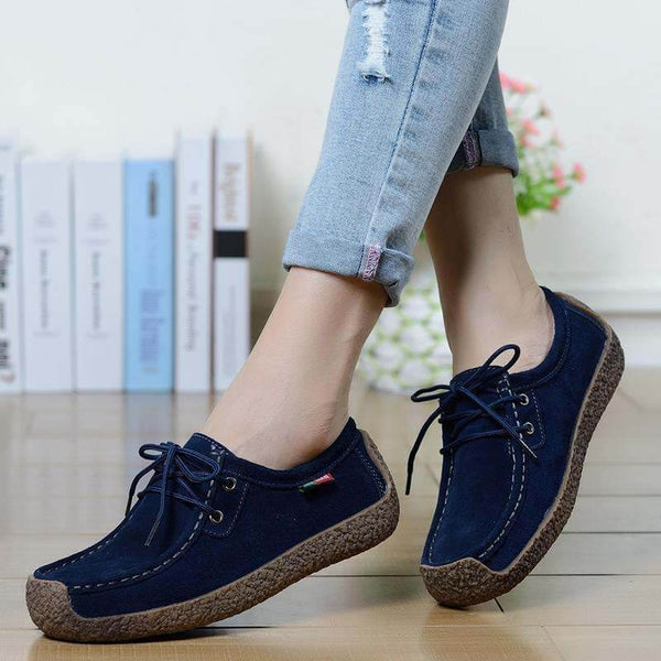 Kaegreel Femenino Casual Suede Round Toe Lace Up Plan Shoes
