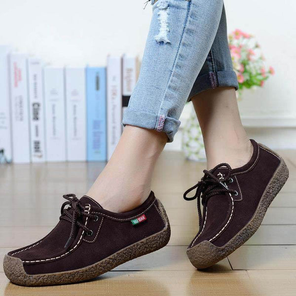 Kaegreel Femenino Casual Suede Round Toe Lace Up Plan Shoes