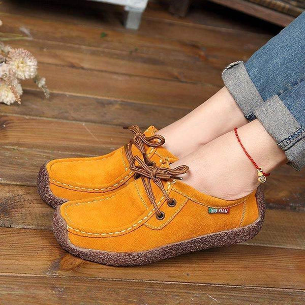 Kaegreel Femenino Casual Suede Round Toe Lace Up Plan Shoes