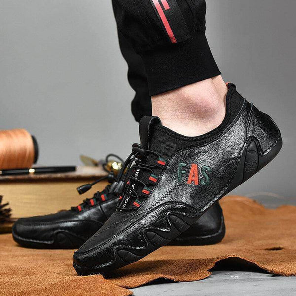 Kaegreel Hombre Detalles de cuero antiadherente Lace Elástico Sole Sole Suela Casual Zapatos de conducción