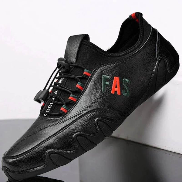 Kaegreel Hombre Detalles de cuero antiadherente Lace Elástico Sole Sole Suela Casual Zapatos de conducción