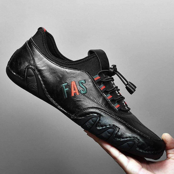 Kaegreel Hombre Detalles de cuero antiadherente Lace Elástico Sole Sole Suela Casual Zapatos de conducción