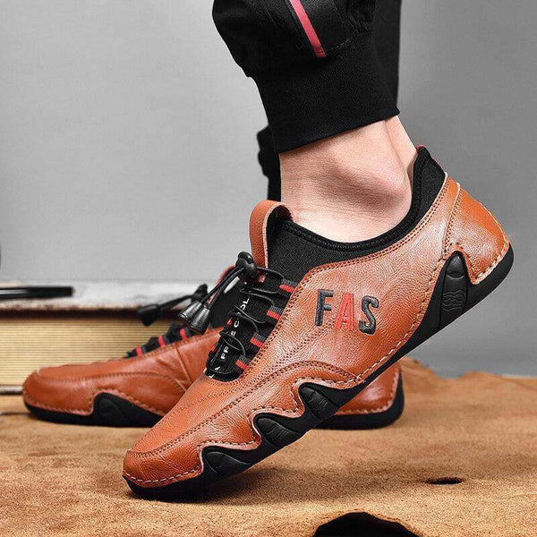 Kaegreel Hombre Detalles de cuero antiadherente Lace Elástico Sole Sole Suela Casual Zapatos de conducción