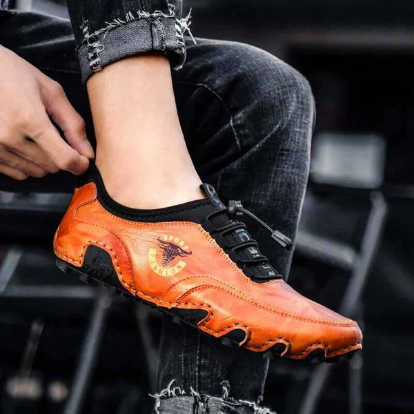 Kaegerel Men 's Fashion vintage manual Leather beanie pulpo Shoe Comfortable Driving Shoe