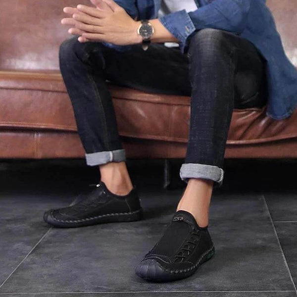 Kaegreel Hombres cosidas a mano cuero sin deslizamiento Anti-colision gran tamaño zapatos casuales
