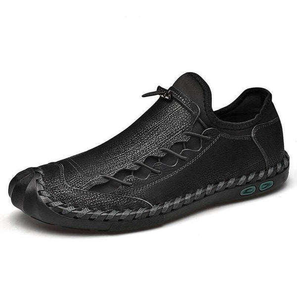 Kaegreel Hombres cosidas a mano cuero sin deslizamiento Anti-colision gran tamaño zapatos casuales