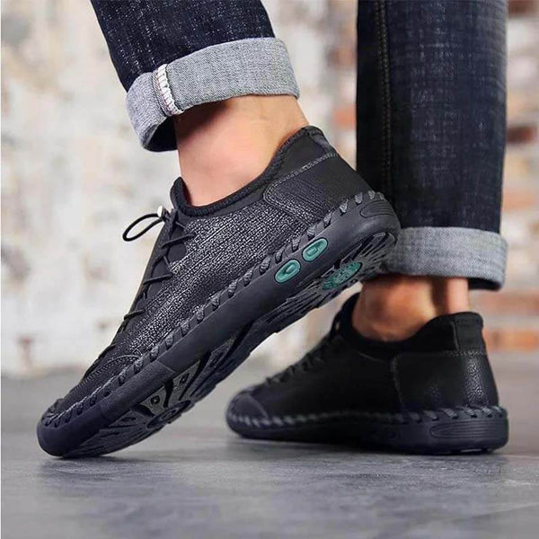 Kaegreel Hombres cosidas a mano cuero sin deslizamiento Anti-colision gran tamaño zapatos casuales