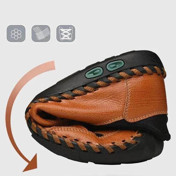 Kaegreel Hombres cosidas a mano cuero sin deslizamiento Anti-colision gran tamaño zapatos casuales