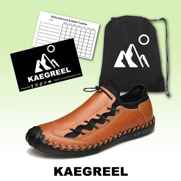 Kaegreel Hombres cosidas a mano cuero sin deslizamiento Anti-colision gran tamaño zapatos casuales