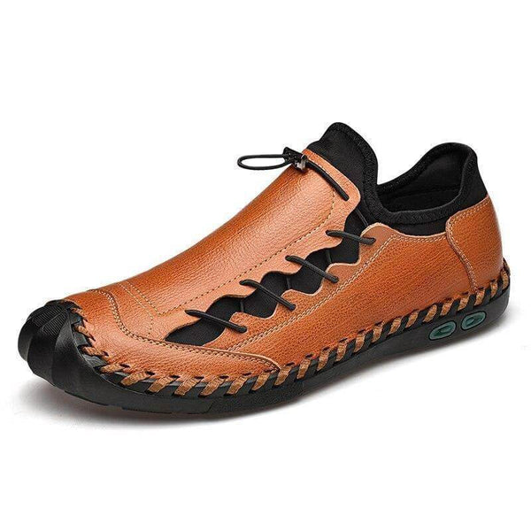 Kaegreel Hombres cosidas a mano cuero sin deslizamiento Anti-colision gran tamaño zapatos casuales
