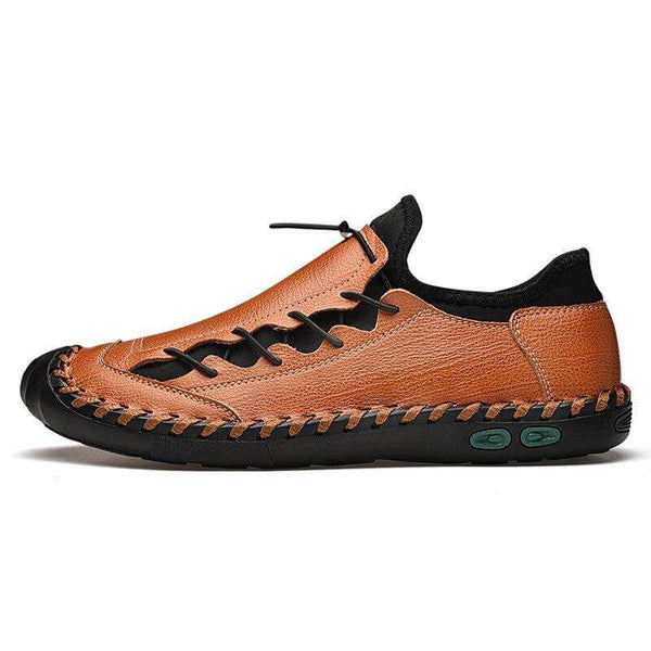 Kaegreel Hombres cosidas a mano cuero sin deslizamiento Anti-colision gran tamaño zapatos casuales