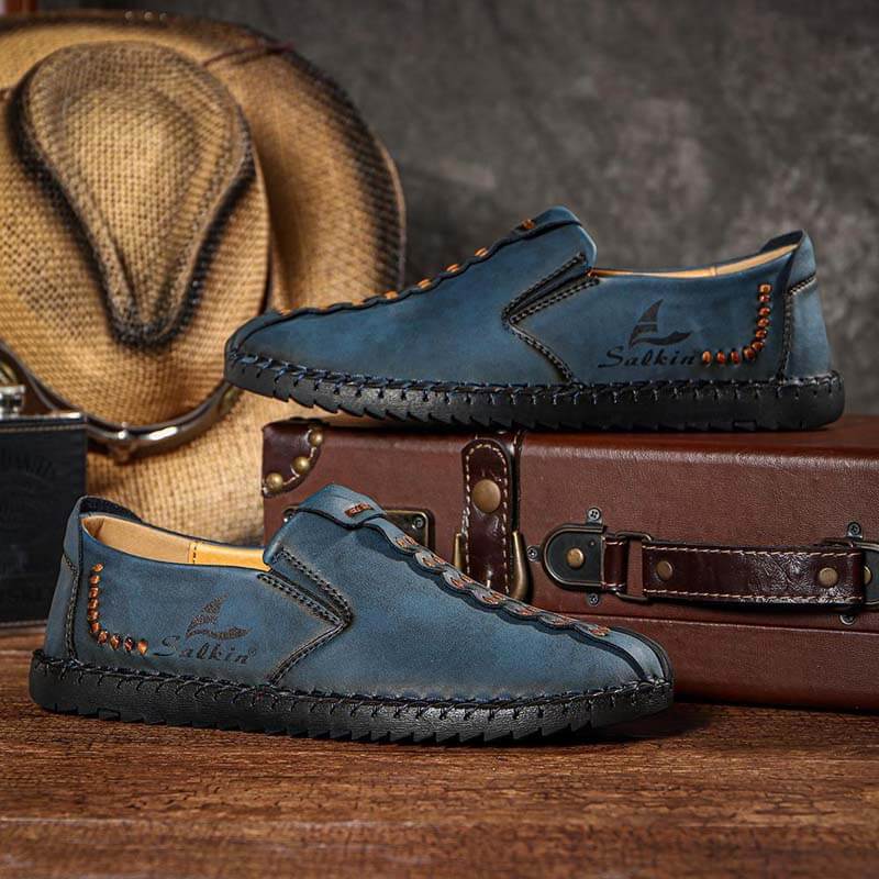 Micfofiber de microfibra para hombres Sobre suave Slip-On Slip-Hand coser zapatos planos