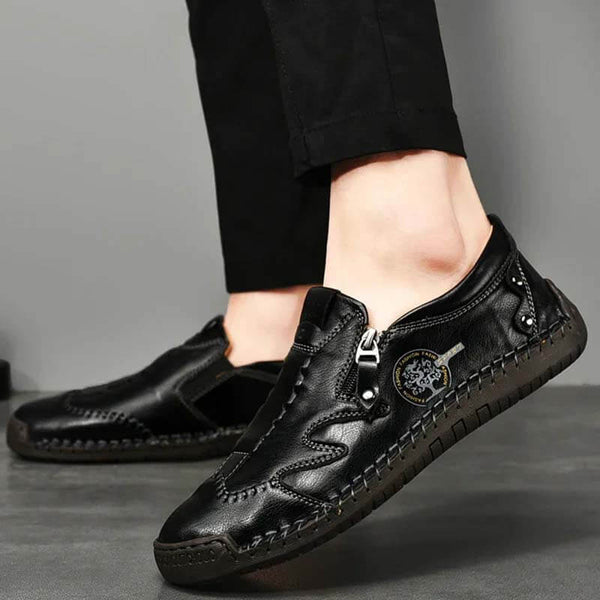 Kaegreel hombres lateral cremallera cómoda costura de mano casual zapatos de cuero