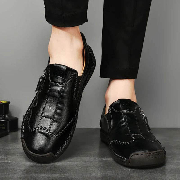Kaegreel hombres lateral cremallera cómoda costura de mano casual zapatos de cuero
