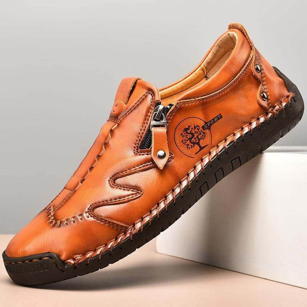 Kaegreel hombres lateral cremallera cómoda costura de mano casual zapatos de cuero