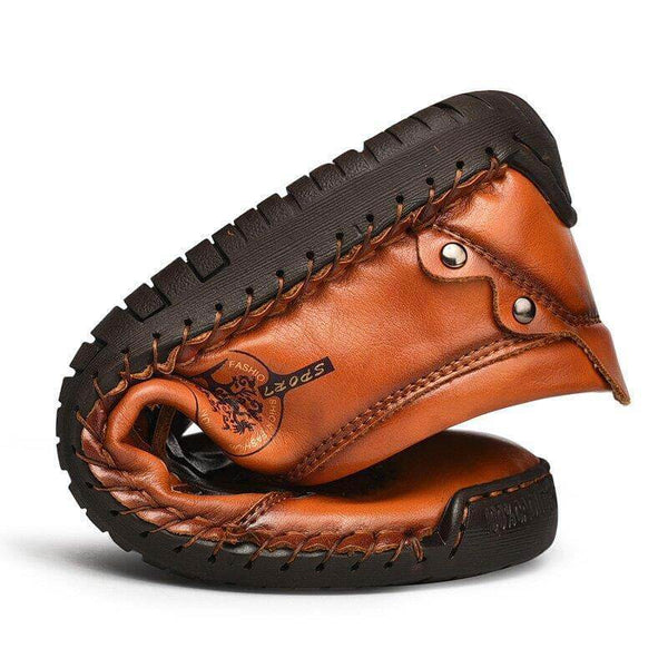 Kaegreel hombres lateral cremallera cómoda costura de mano casual zapatos de cuero