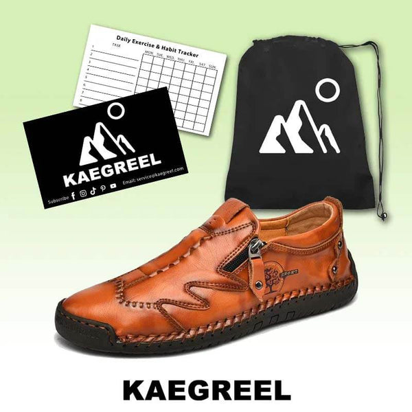 Kaegreel hombres lateral cremallera cómoda costura de mano casual zapatos de cuero