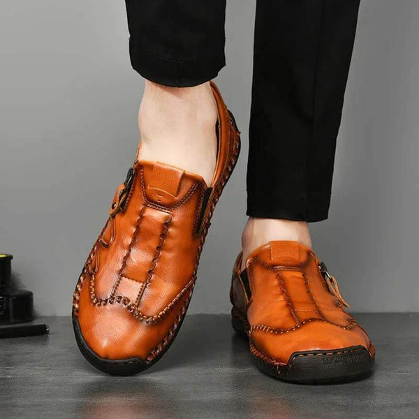 Kaegreel hombres lateral cremallera cómoda costura de mano casual zapatos de cuero