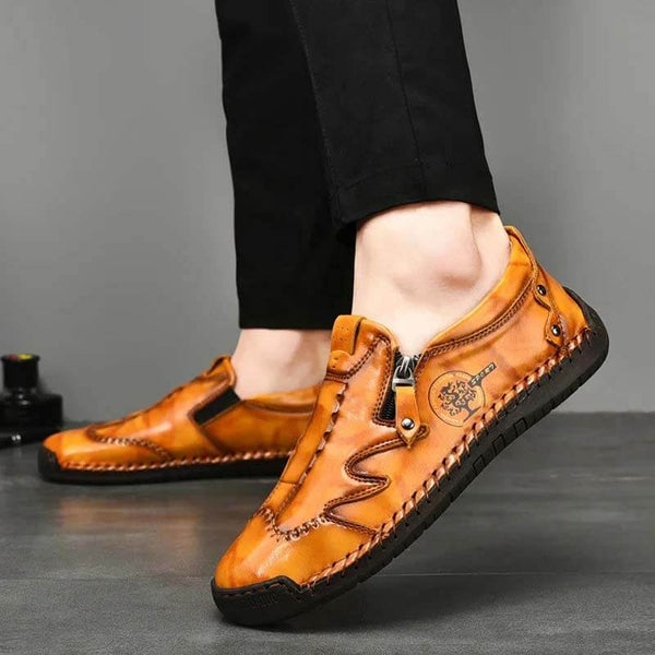 Kaegreel hombres lateral cremallera cómoda costura de mano casual zapatos de cuero