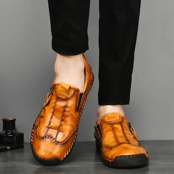 Kaegreel hombres lateral cremallera cómoda costura de mano casual zapatos de cuero
