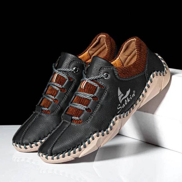 Kaegreel uomini cuciture a mano in pelle non slip casual driving shoes