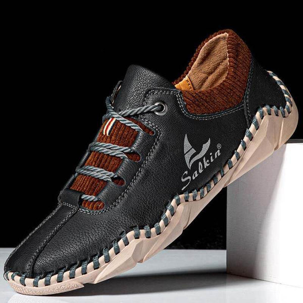 Kaegreel uomini cuciture a mano in pelle non slip casual driving shoes