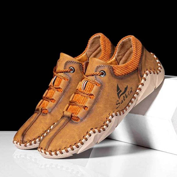 Kaegreel uomini cuciture a mano in pelle non slip casual driving shoes