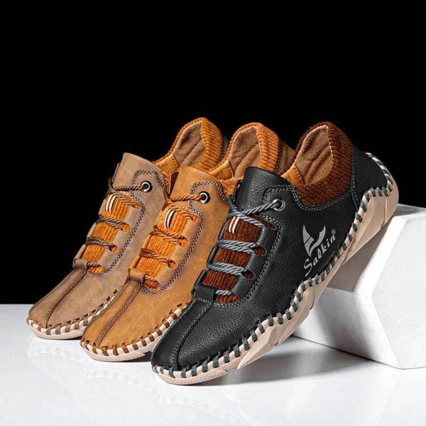 Kaegreel uomini cuciture a mano in pelle non slip casual driving shoes