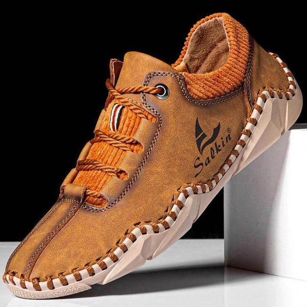 Kaegreel uomini cuciture a mano in pelle non slip casual driving shoes
