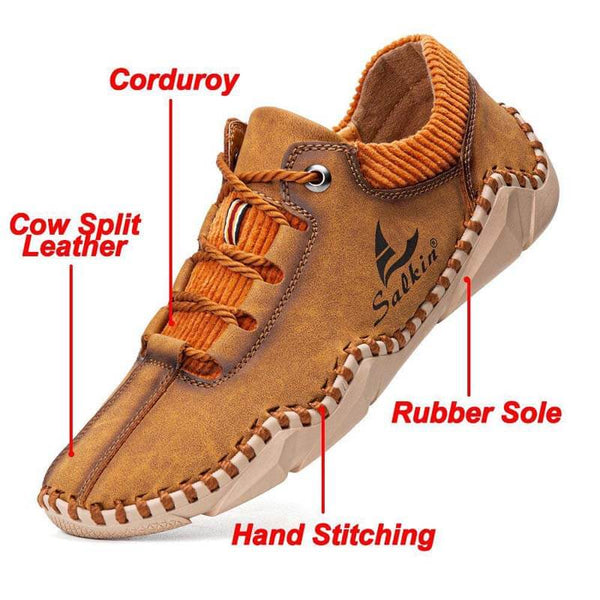 Kaegreel uomini cuciture a mano in pelle non slip casual driving shoes