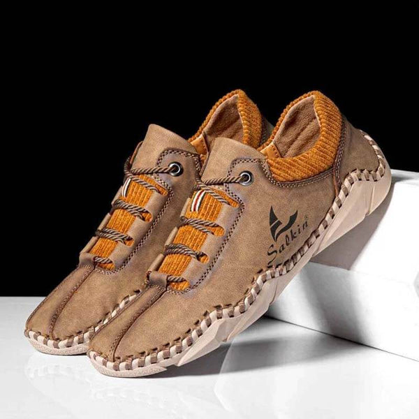Kaegreel uomini cuciture a mano in pelle non slip casual driving shoes
