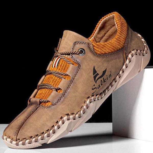 Kaegreel uomini cuciture a mano in pelle non slip casual driving shoes
