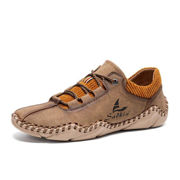 Kaegreel uomini cuciture a mano in pelle non slip casual driving shoes