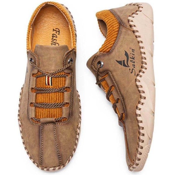 Kaegreel uomini cuciture a mano in pelle non slip casual driving shoes
