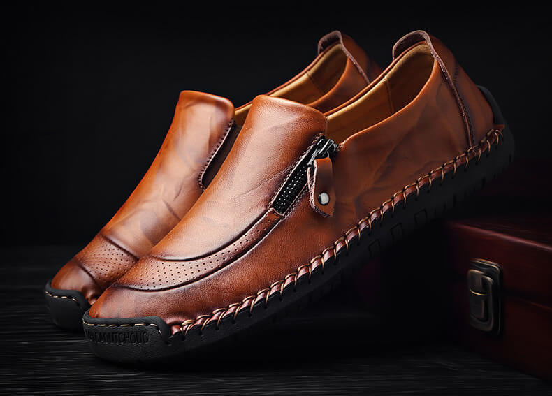 Scarpe in pelle con cerniera a cerniera a mano per uomo