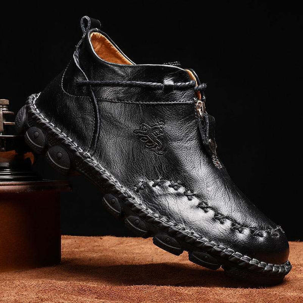 Kaegreel Hombre Costura de la mano Cuero de vaca No Slight Soft Sole Botas casuales