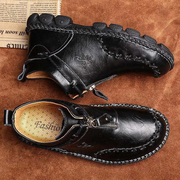 Kaegreel Hombre Costura de la mano Cuero de vaca No Slight Soft Sole Botas casuales